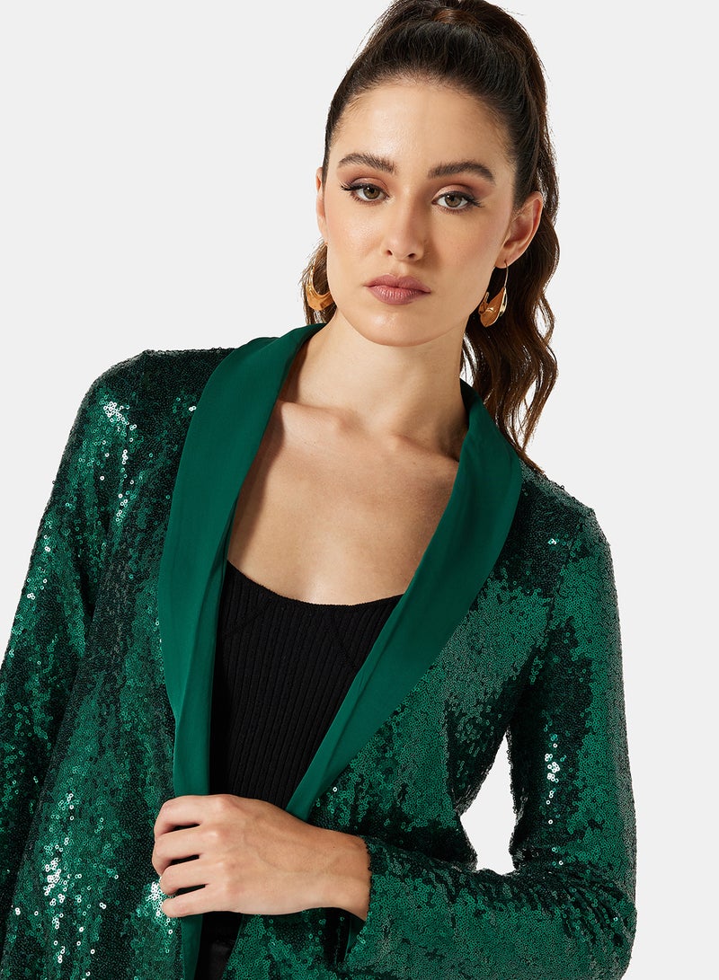 I.Scenery - Sequin Open Front Blazer Green - Image 1