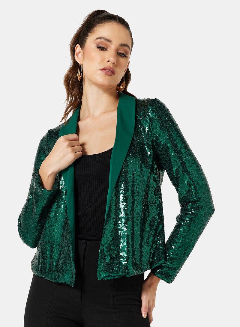 I.Scenery - Sequin Open Front Blazer Green - Image 1