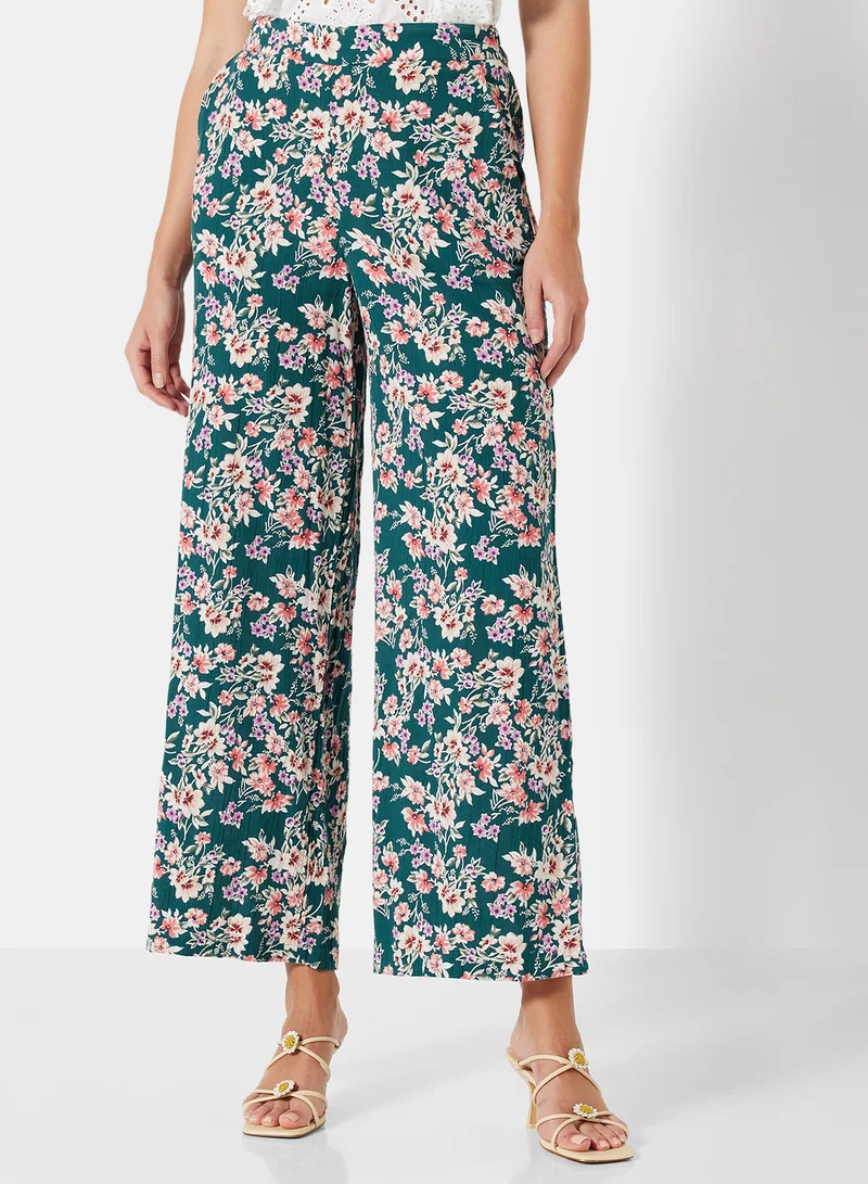 I.Scenery Floral Flared Pants Light Teal