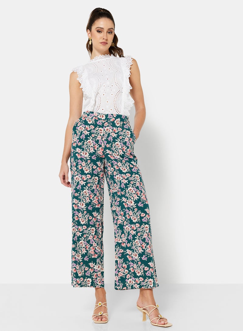 I.Scenery - Floral Flared Pants Light Teal - Image 1