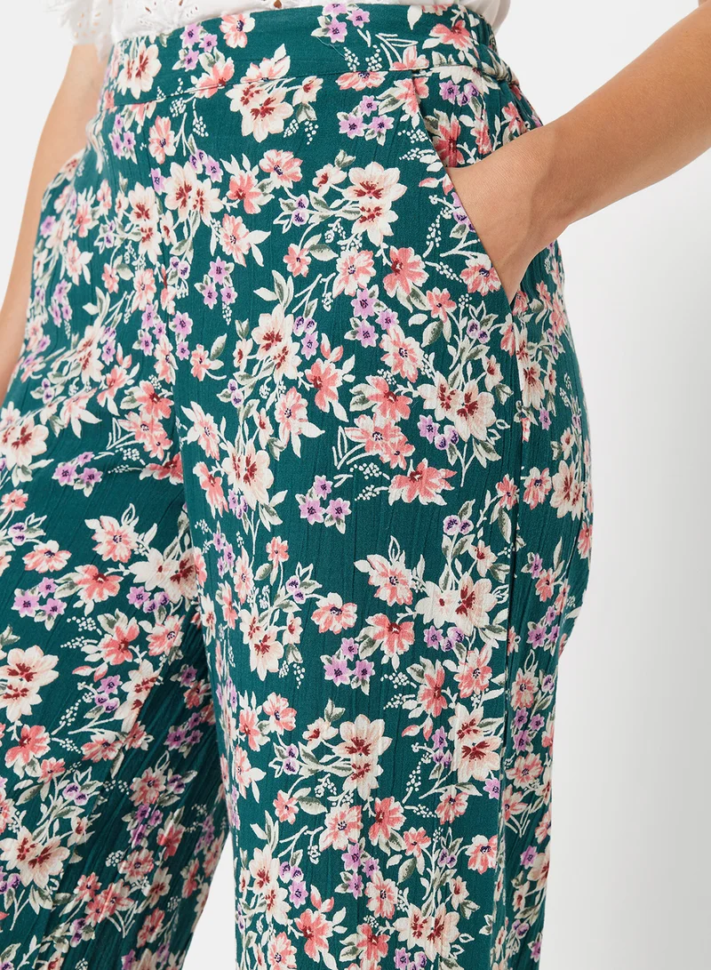I.Scenery Floral Flared Pants Light Teal