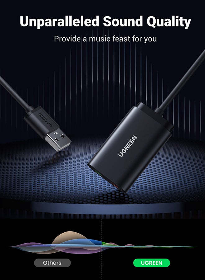 Ugreen - USB Audio Adapter External Stereo Sound Card With 3.5mm Headphone And Microphone Jack Black - Image 1