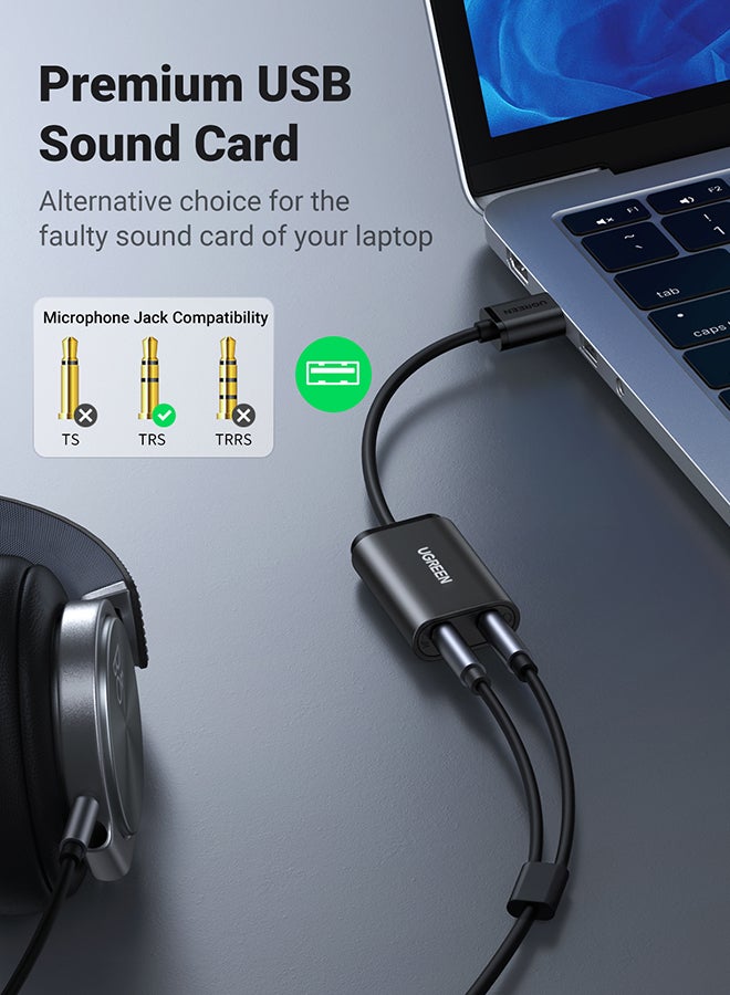 Ugreen - USB Audio Adapter External Stereo Sound Card With 3.5mm Headphone And Microphone Jack Black - Image 1