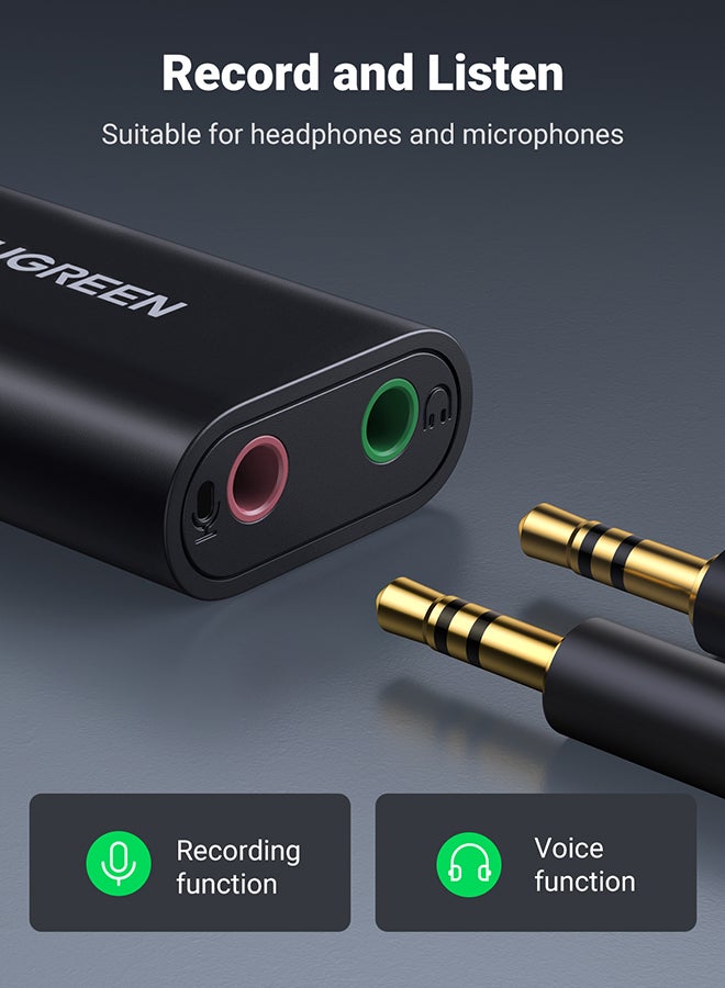 Ugreen - USB Audio Adapter External Stereo Sound Card With 3.5mm Headphone And Microphone Jack Black - Image 1