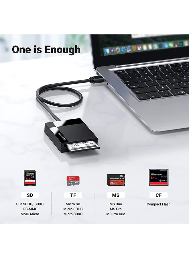 Ugreen - SD Card Reader USB 3.0 Read 4 Cards Simultaneously CF CFI TF SDXC SDHC SD MMC Micro SDXC Micro SD Micro SDHC MS UHS-I for Windows Mac Linux Black - Image 1
