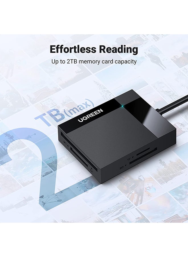 Ugreen - SD Card Reader USB 3.0 Read 4 Cards Simultaneously CF CFI TF SDXC SDHC SD MMC Micro SDXC Micro SD Micro SDHC MS UHS-I for Windows Mac Linux Black - Image 1