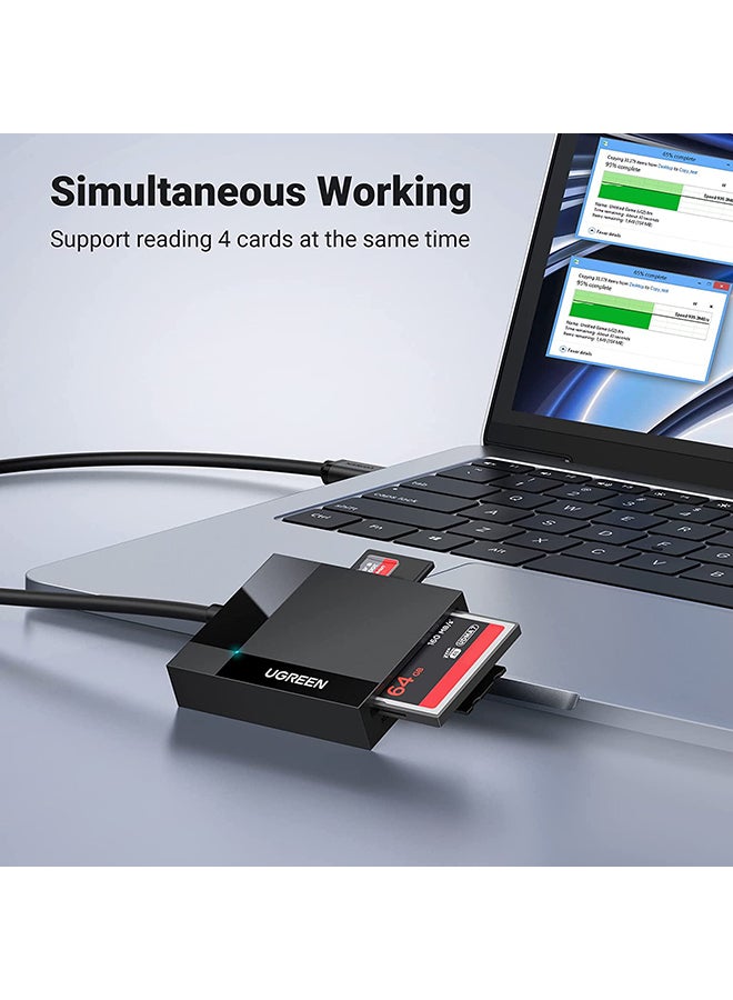 Ugreen - SD Card Reader USB 3.0 Read 4 Cards Simultaneously CF CFI TF SDXC SDHC SD MMC Micro SDXC Micro SD Micro SDHC MS UHS-I for Windows Mac Linux Black - Image 1
