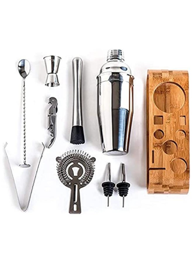 Generic 9-Piece Bartender Cocktail Shaker Set With Stand Silver/Brown 1000ml  - Image 4