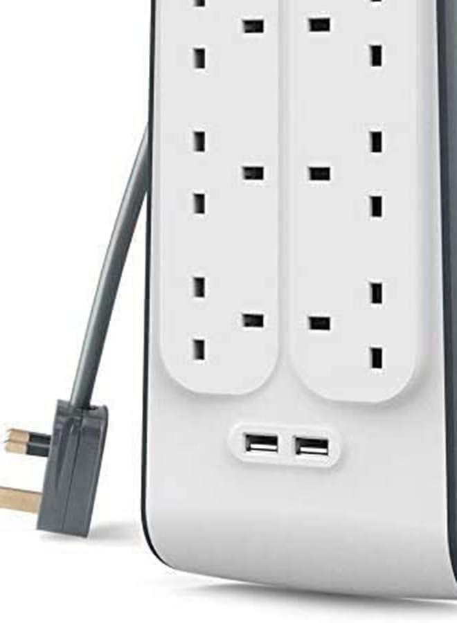 belkin 8 Way 8 Plug 2M Cord Power Extension   Home Charger Electrical Extension Socket With 2 X 2.4 A Shared USB Ports   White White  - Image 4