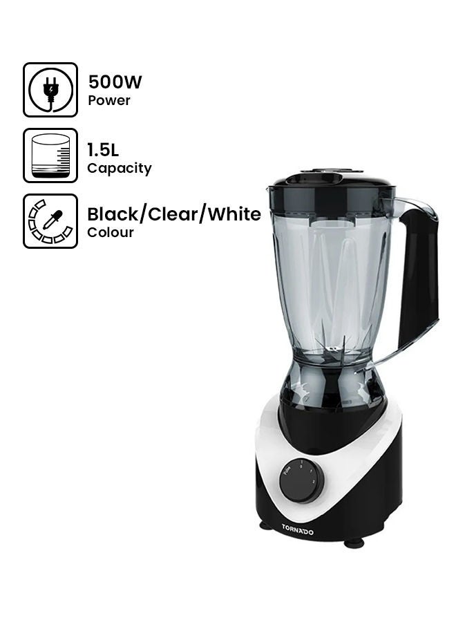 TORNADO Electric Blender  2 Mills, 1.5 L 500 W BL500/2-BLACK Black  - Image 2
