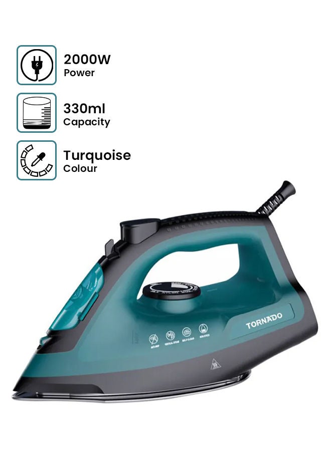 TORNADO Steam Iron Ceramic Soleplate 330 ml 2000 W TST-SE2000 Turquoise  - Image 1