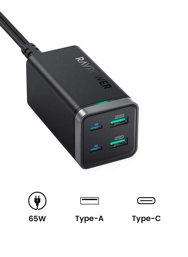 RAVPOWER RP-PC136 PD Pioneer 65W 4-Port Wall Charger black  - Image 2