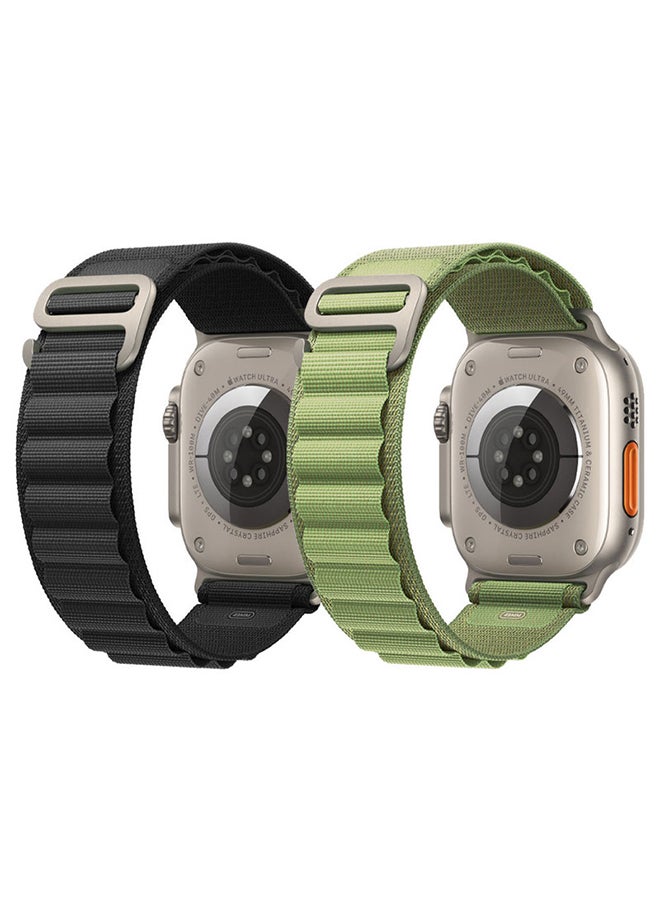 MARGOUN - 2Pack for Apple Watch Alpine Loop Band 49mm/45mm/44mm Nylon Woven Sport Strap Compatible with iWatch Series 8/Ultra/7/SE/6/5/4/3/2/2 Black/Green - Image 1