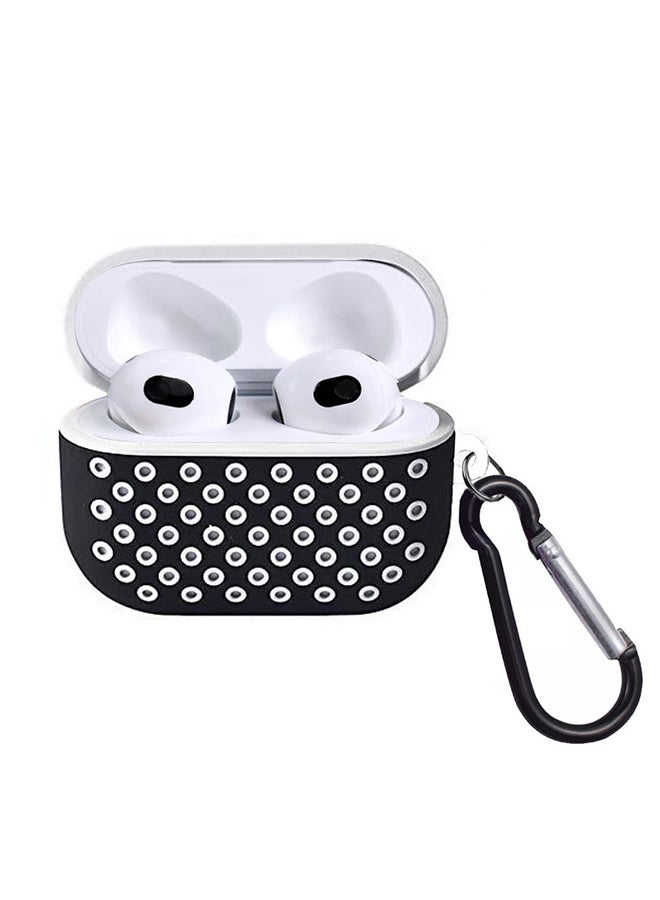 MARGOUN - AirPods 3 Case Silicone Shockproof Cover Dual Layer Slim Protective Skin with Keychain Carabiner Compatible with Apple AirPods 3rd Generation Case Black/White - Image 1