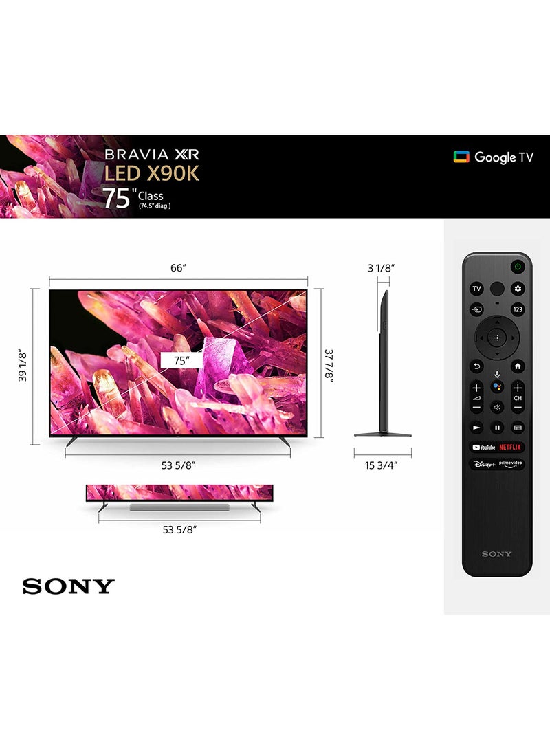 75 Inch 4K UHD HDR Full Array LED BRAVIA Core With Smart Google TV HDMI 2.1 And Exclusive Features For The PlayStation 5 2022 Model XR-75X90K Black