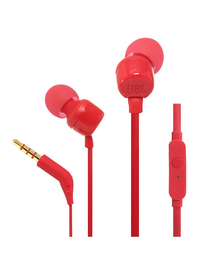 JBL - Tune 110 Wired In-Ear Headphones - Deep Pure Bass - 1-Button Remote - Tangle Free Cable - Ultra Comfort Fit Red - Image 1