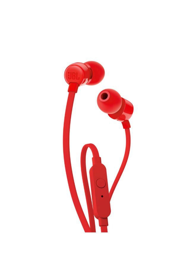 JBL - Tune 110 Wired In-Ear Headphones - Deep Pure Bass - 1-Button Remote - Tangle Free Cable - Ultra Comfort Fit Red - Image 1