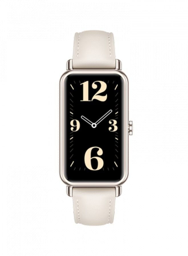 HUAWEI Watch Fit Mini Light Gold Aluminum Case With Leather Strap Frosty White  - Image 1