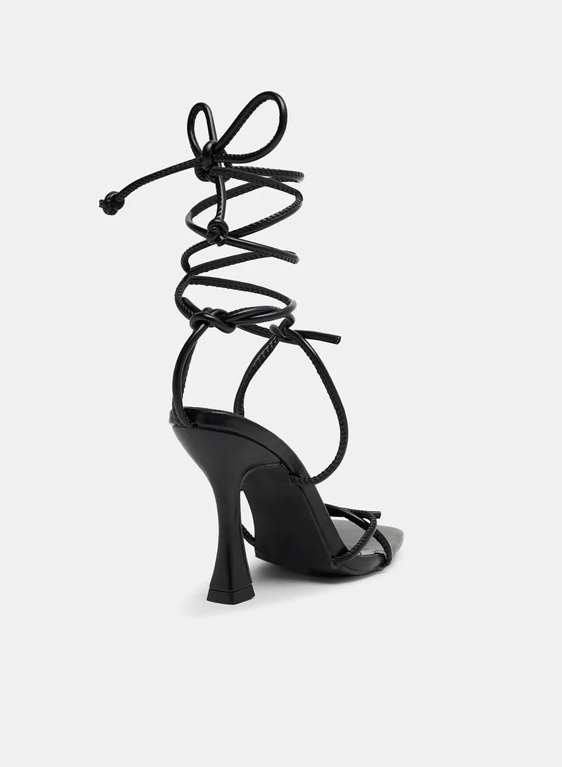 Label Rail PU Tie-Up High Heel Sandals