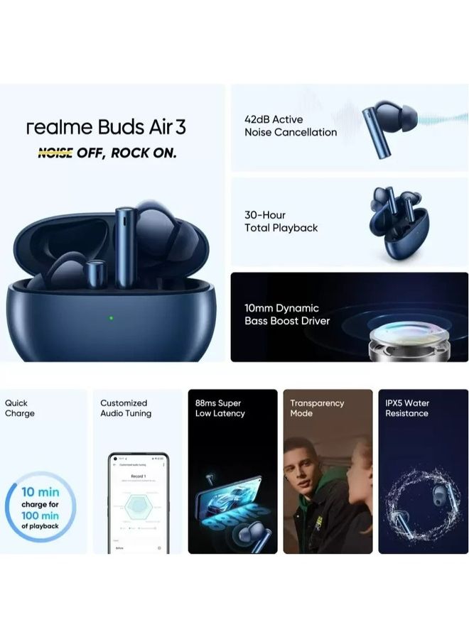 realme Buds Air 3 with Fast Charge & Active Noise Cancellation (ANC) Bluetooth Two Device pairing IPX5 Water Resistance Starry Blue  - Image 5