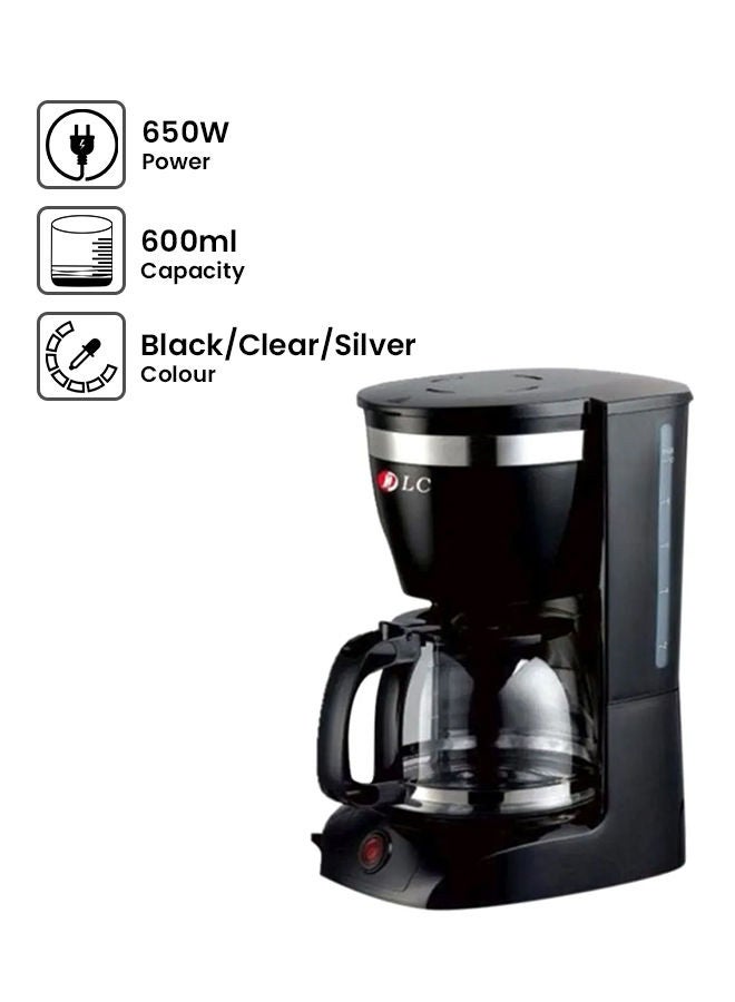 DLC Electric Liquid Filter Coffee Machine 600.0 ml 650.0 W 830 Black/Clear/Silver  - Image 1