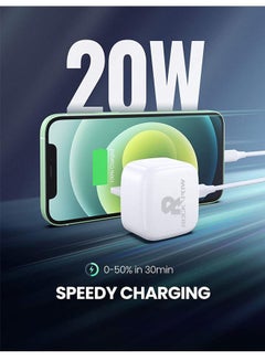 Rock Pow iPhone 14 PD 20W Type C Fast Charging Wall Plug with iPhone Lightning Cable Compatible for iPhone 14 Pro/14 Pro Max/14 Plus/14/13/12/11/Xs, iPad Pro White  - Image 4