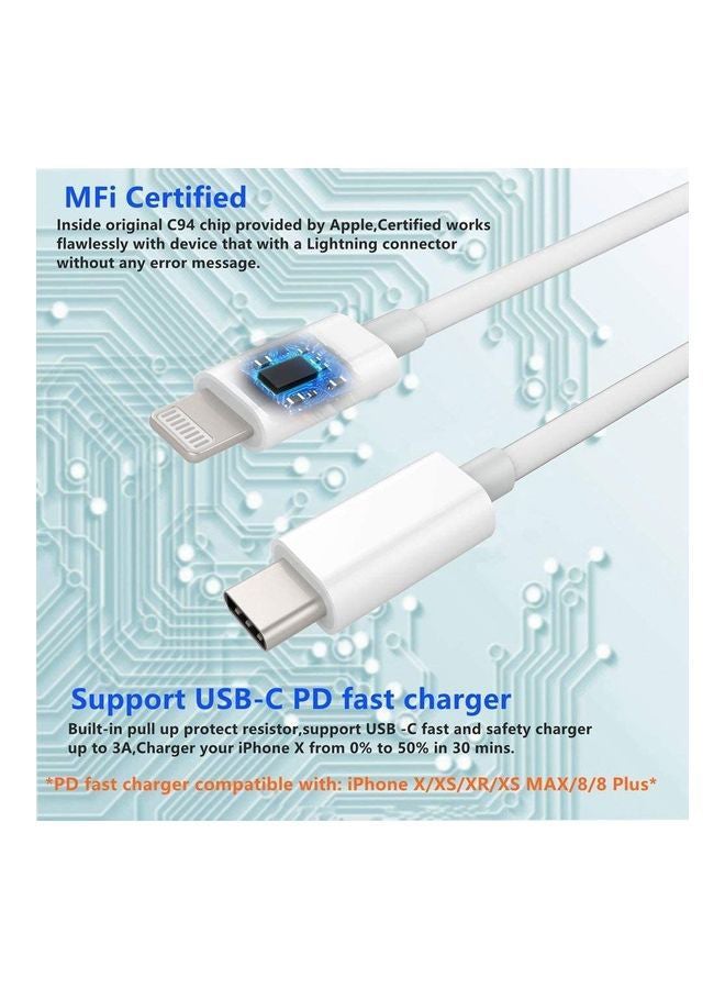 Rock Pow - 20W USB Type C PD 3.0 Power Adapter Wall Charge and Lead Charging with Phone Fast Charger USB C Plug and Cable 1M,  for iPhone 12/12 Pro/12 mini/12 Pro Max/11 Pro Max SE 2020 X XR XS 8 iPad White - Image 1