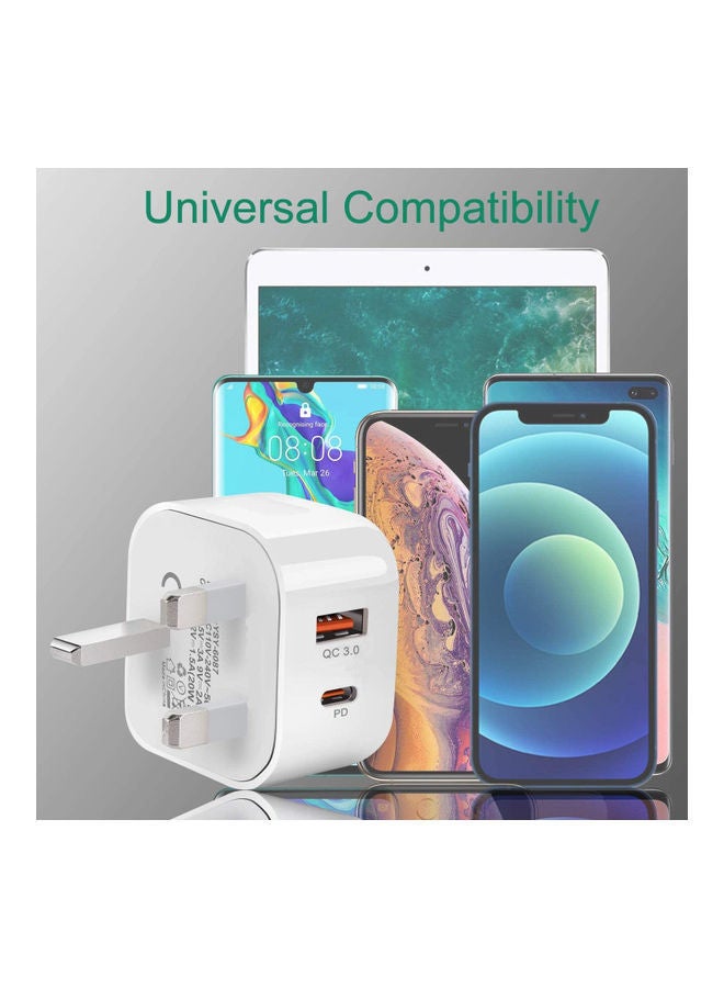 Rock Pow - 20W USB Type C PD 3.0 Power Adapter Wall Charge and Lead Charging with Phone Fast Charger USB C Plug and Cable 1M,  for iPhone 12/12 Pro/12 mini/12 Pro Max/11 Pro Max SE 2020 X XR XS 8 iPad White - Image 1