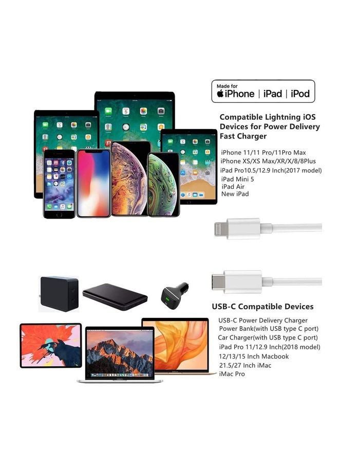 Rock Pow - 20W USB Type C PD 3.0 Power Adapter Wall Charge and Lead Charging with Phone Fast Charger USB C Plug and Cable 1M,  for iPhone 12/12 Pro/12 mini/12 Pro Max/11 Pro Max SE 2020 X XR XS 8 iPad White - Image 1