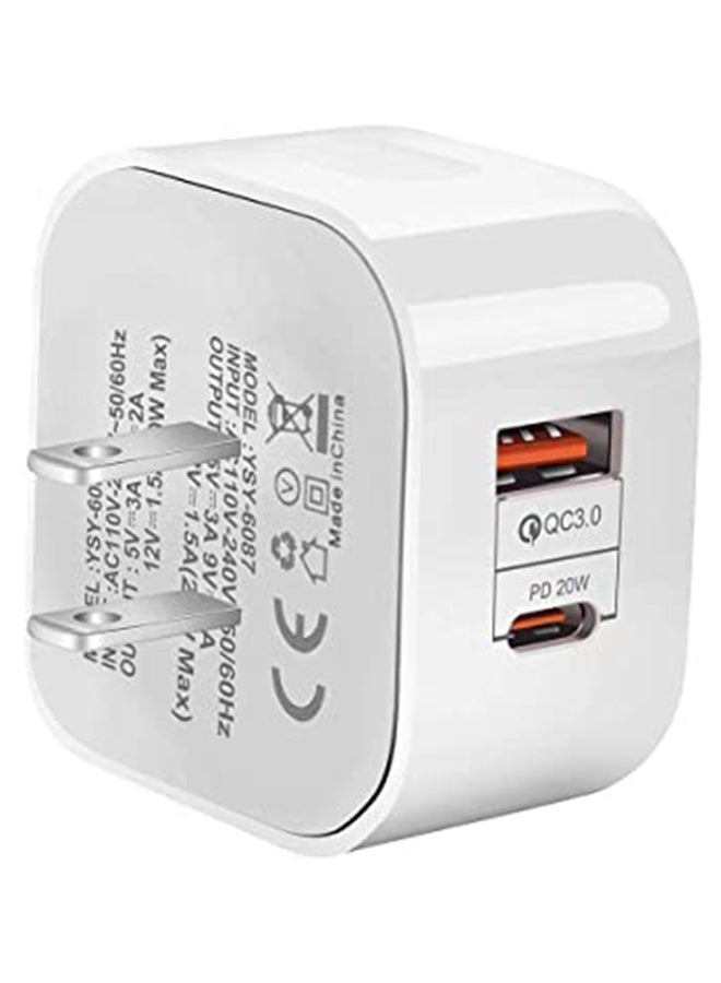 Rock Pow - 20W USB Type C PD 3.0 Power Adapter Wall Charge and Lead Charging with Phone Fast Charger USB C Plug and Cable 1M,  for iPhone 12/12 Pro/12 mini/12 Pro Max/11 Pro Max SE 2020 X XR XS 8 iPad White - Image 1