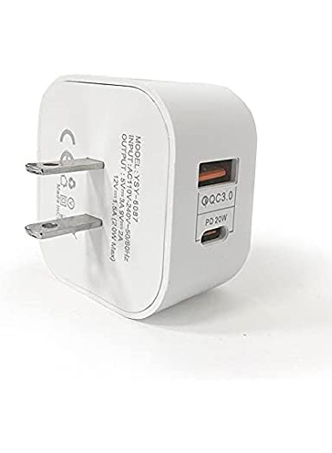 Rock Pow - 20W USB Type C PD 3.0 Power Adapter Wall Charge and Lead Charging with Phone Fast Charger USB C Plug and Cable 1M,  for iPhone 12/12 Pro/12 mini/12 Pro Max/11 Pro Max SE 2020 X XR XS 8 iPad White - Image 1
