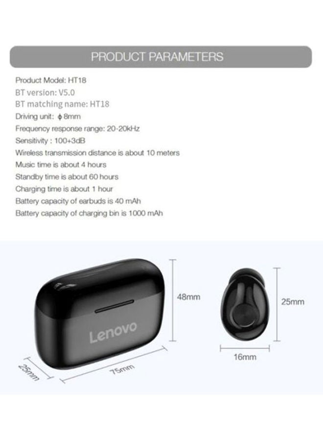 Lenovo - HT18 True Wireless Stereo Earbuds Black - Image 1