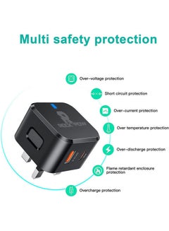 Rock Pow 20W UK Adapter Type C USB-C Plug Fast Charger Fast Charging for iPhone 13/13 Mini/13 Pro/13 Pro Max/12/12 Pro/12 Pro Max/12 Mini/SE 2020/11/11 Pro Max,iPad Air 4 Black  - Image 2