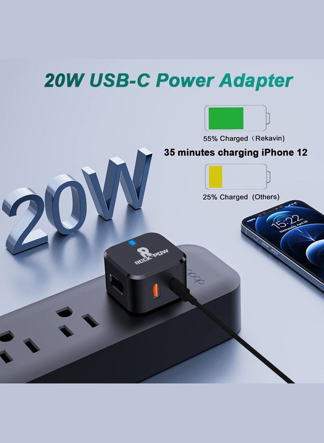 Rock Pow 20W UK Adapter Type C USB-C Plug Fast Charger Fast Charging for iPhone 13/13 Mini/13 Pro/13 Pro Max/12/12 Pro/12 Pro Max/12 Mini/SE 2020/11/11 Pro Max,iPad Air 4 Black  - Image 3