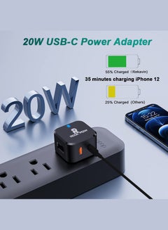 Rock Pow 20W UK Adapter Type C USB-C Plug Fast Charger with Lightning Cable Wall Plug Fast Charging for iPhone 13/13 Mini/13 Pro/13 Pro Max/12/12 Pro/12 Pro Max/12 Mini/SE 2020/11/11 Pro Max,iPad Air 4 Black  - Image 2