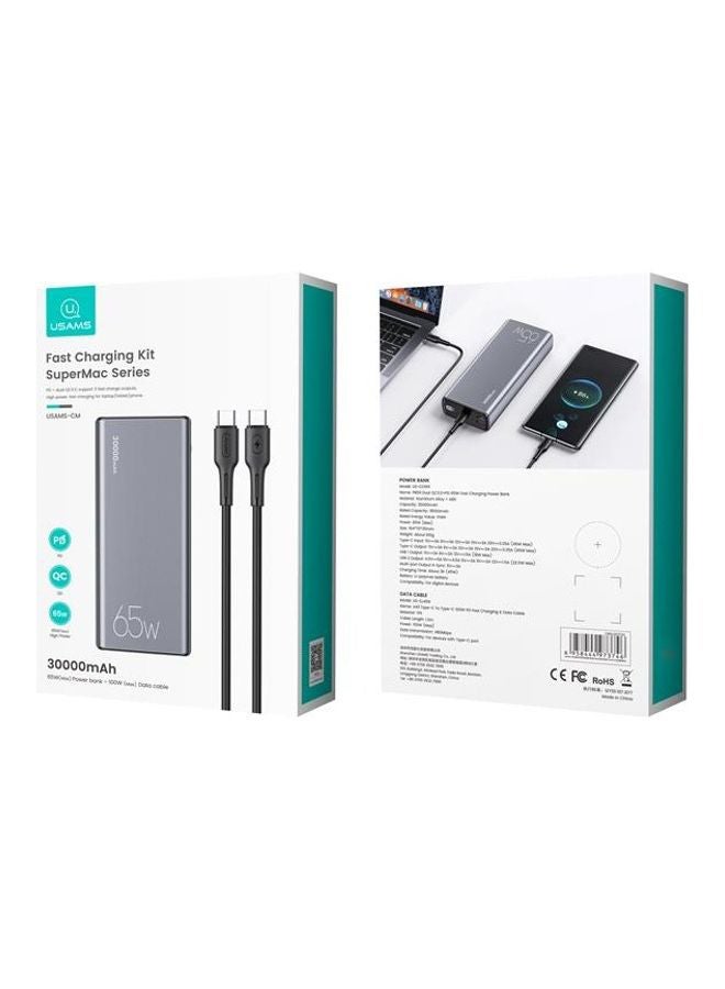 Usams - 30000.0 mAh PB59 Dual QC3.0+PD 65W Fast Charging Power Bank With Type-C Cable Black - Image 1