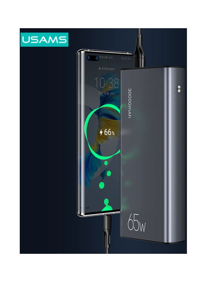 Usams - 30000.0 mAh PB59 Dual QC3.0+PD 65W Fast Charging Power Bank With Type-C Cable Black - Image 1