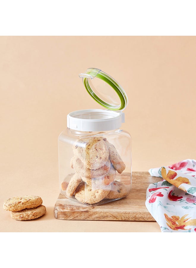 Home Box - Tik Tak Square Shaped Cookie Jar With Lid Clear/Silver - Image 1