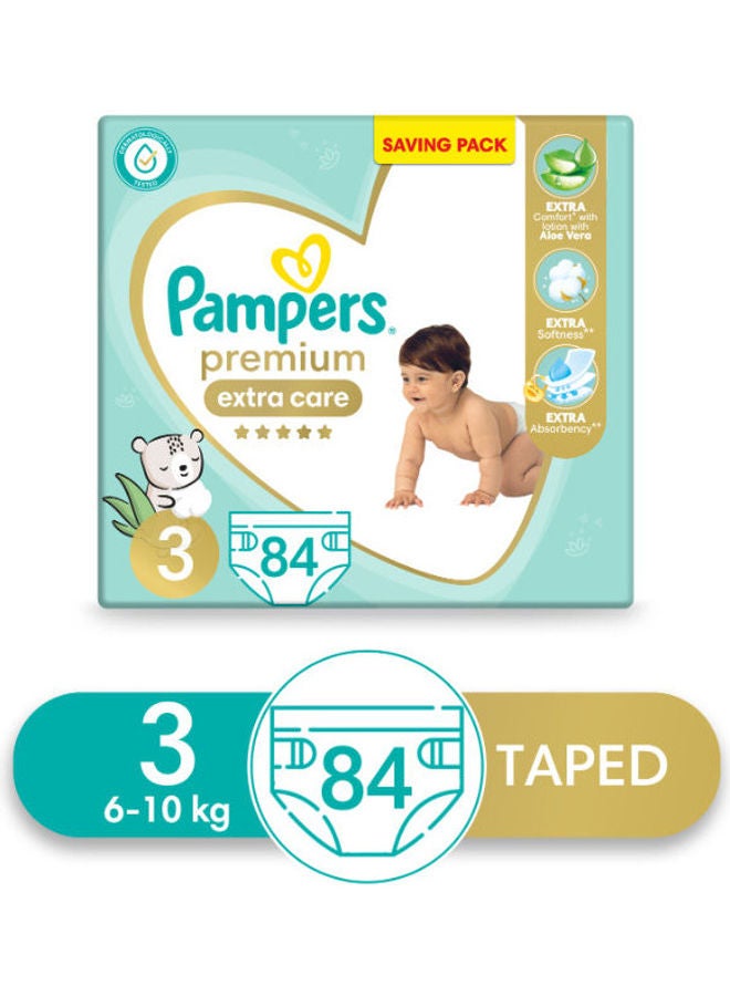 Pampers Premium EXTRA CARE Diapers, Size 3, Saving Pack, 84 Baby Diapers  - Image 1