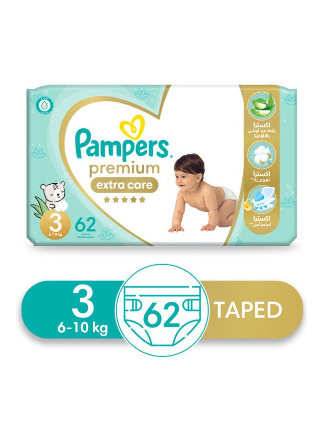 Pampers - Premium EXTRA CARE Diapers, Size 3, 62 Baby Diapers - Image 1