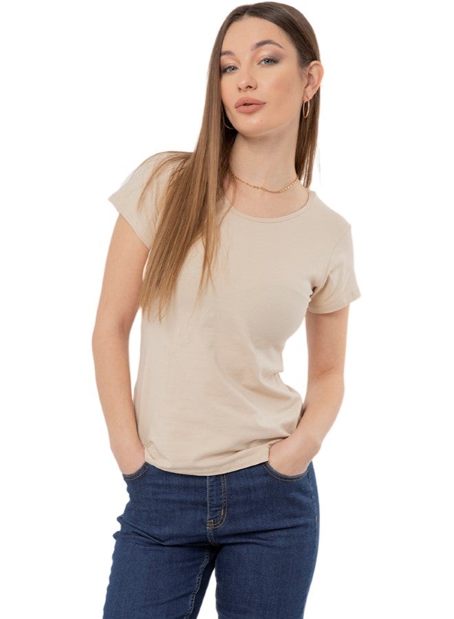Carina Wear Carina Wear Round Neck SS M4542- Mid Beige  - Image 4