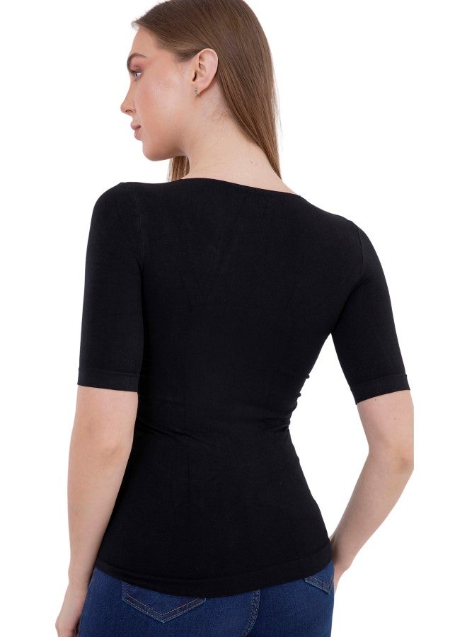 Carina Microfiber Short Sleeves Top Black  - Image 3