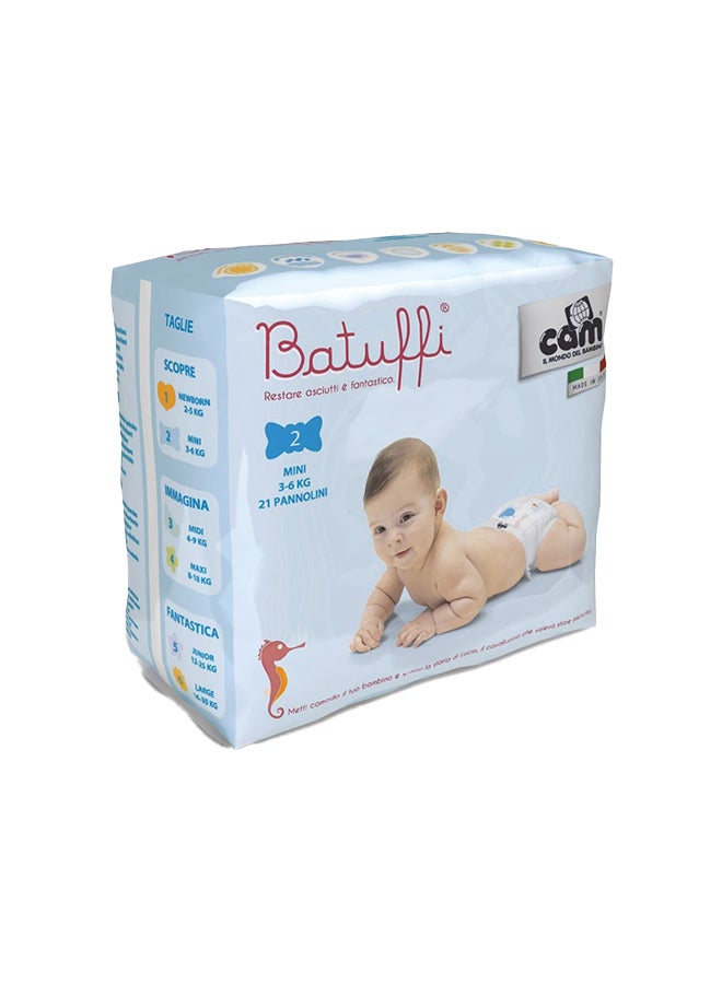 Cam حفاضات باتوفي للأطفال حديثي الولادة، مقاس 2 ووزن 6-3 كجم، 21 حفاضة - Image 1