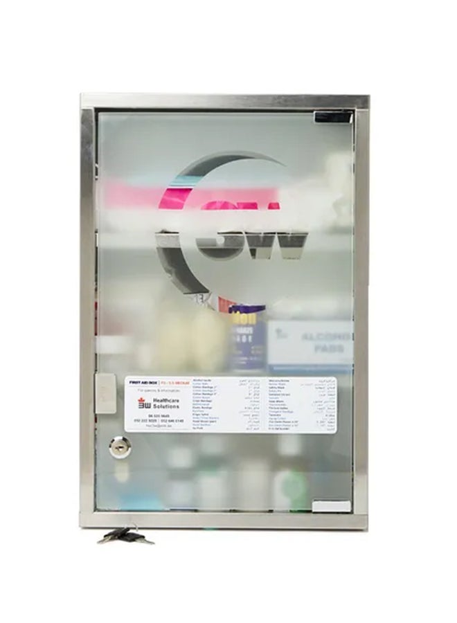 3W Healthcare First Aid Cabinet Stainless Steel Medium - Image 1
