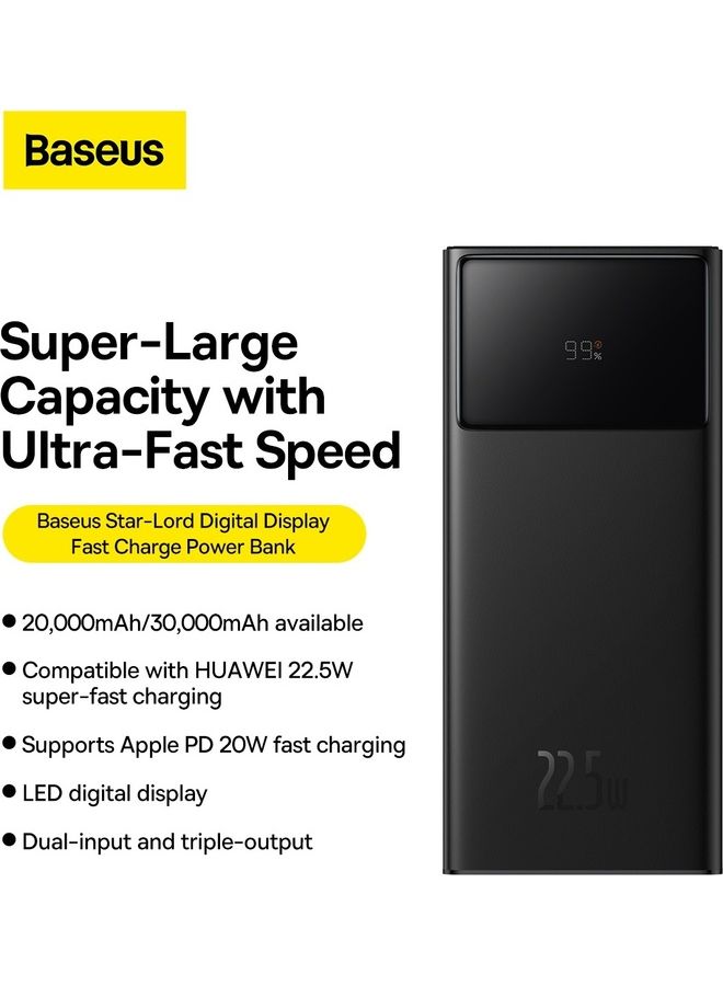 Baseus 20000 mAh Power Bank, 22.5W Fast Charging 20000mAh Power bank, PD3.0 QC3.0 Portable Charger, 3A (USB-C in & Out) with LED Display Battery Pack for iPhone 14, 13, 12, 11, X Pro Max, Huawei, Samsung S21, S20 iPad and Many More Black  - Image 2
