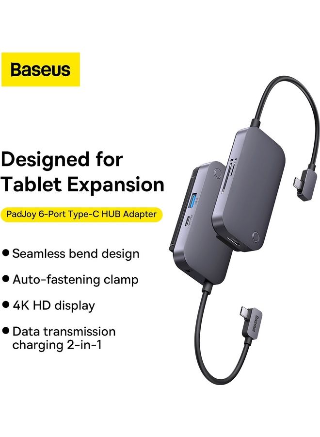 USB C Hub, 6-in-1 USB Adapter for 2018/2021 iPad Pro 11/12.9 with USB C port, USB 3.0, 4K HDMI, 100W Fast Charging, SD/TF Card Reader, 3.5mm Audio Jack Grey