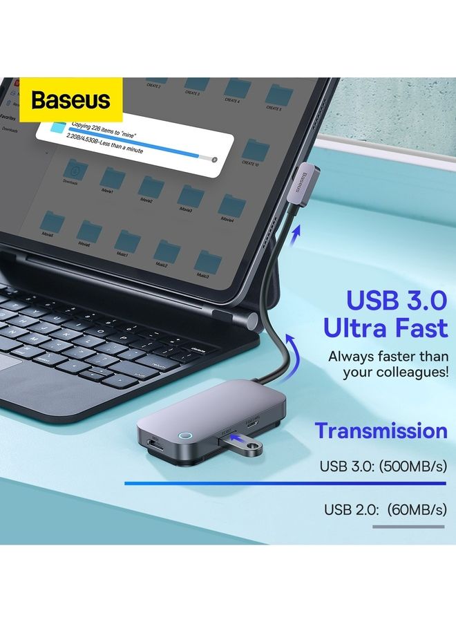 USB C Hub, 6-in-1 USB Adapter for 2018/2021 iPad Pro 11/12.9 with USB C port, USB 3.0, 4K HDMI, 100W Fast Charging, SD/TF Card Reader, 3.5mm Audio Jack Grey