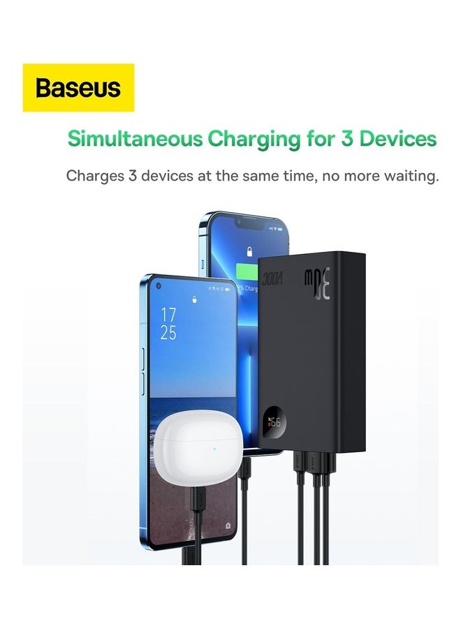 Baseus - 20000 mAh Power Bank PD 20000mAh USB C 30W Power Delivery Digital Display Battery Pack with 1 Input and 3 Output Compatible for Apple,Huawei,OPPO Xiaomi and many more (VOOC Edition ) Black - Image 1