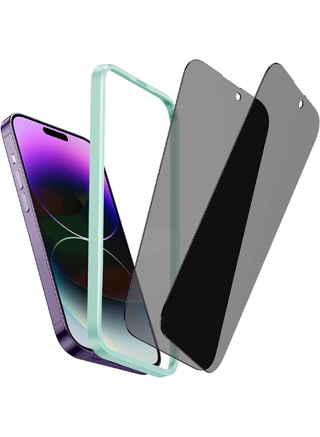 يو جرين واقي شاشة للخصوصية لهاتف iPhone 14 Pro Max، عبوتان مقاس 6.7 بوصة مع إطار محاذاة، سهل التركيب، زجاج مقسى خالٍ من الفقاعات، غشاء حماية شفاف عالي الدقة مضاد للخدش ومضاد للتجسس ومضاد لبصمات الأصابع، رمادي لون رمادي  - Image 1