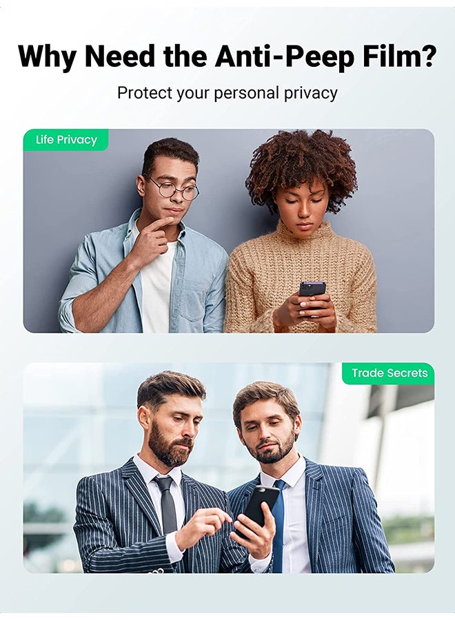 يو جرين واقي شاشة للخصوصية لهاتف iPhone 14 Pro Max، عبوتان مقاس 6.7 بوصة مع إطار محاذاة، سهل التركيب، زجاج مقسى خالٍ من الفقاعات، غشاء حماية شفاف عالي الدقة مضاد للخدش ومضاد للتجسس ومضاد لبصمات الأصابع، رمادي لون رمادي  - Image 3